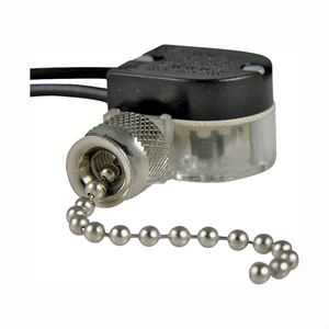 Gardner Bender GSW-31 Pull Chain Switch, SPST, Lead Wire Terminal, 3/6 A, 125/250 V, Functions: ON/OFF, Nickel