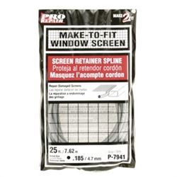 Make-2-Fit P 7941 Screen Retainer Spline, 0.185 in D, 25 ft L, Vinyl, Gray, Round 