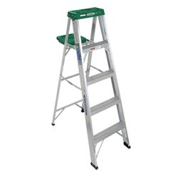 WERNER 355 Step Ladder, 5 ft, 4-Step, 225 lb, Type II Duty Rating, 3 in D Step, Aluminum, Green 