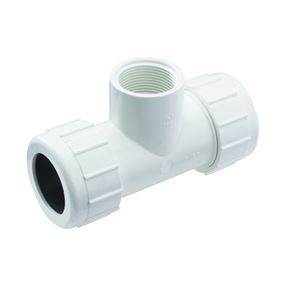 NDS CPT-1250-T Pipe Tee, 1-1/4 in, Compression x FNPT, PVC, White, SCH 40 Schedule, 150 psi Pressure