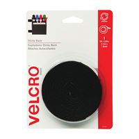 VELCRO Brand 90086 Fastener, 3/4 in W, 5 ft L, Nylon, Black, 5 lb, Rubber Adhesive 