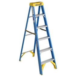 WERNER 6006 Step Ladder, 10 ft Max Reach H, 5-Step, 250 lb, Type I Duty Rating, 3 in D Step, Fiberglass, Yellow 