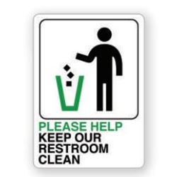 Hy-Ko D-27 Bathroom Sign, Rectangular, PLEASE HELP KEEP OUR RESTROOM CLEAN, Black/Green Legend, White Background, Pack of 5 