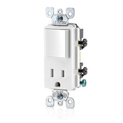 Leviton S02-05625-0WS Combination Switch/Receptacle, 1 -Pole, 15 A, 120 V Switch, 125 V Receptacle, White 