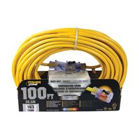 PowerZone Contractor Cord, 14 AWG Cable, 100 ft L, 13 A, 125 V, Yellow 