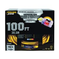 PowerZone Contractor Cord, 10 AWG Cable, 100 ft L, 15 A, 125 V, Yellow 