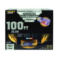 PowerZone Contractor Cord, 10 AWG Cable, 100 ft L, 20 A, 125 V, Yellow 
