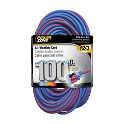 PowerZone ORC530835 Extension Cord, 12 AWG Cable, 5-15P Grounded Plug, 5-15R Grounded Receptacle, 100 ft L, 15 A, 125 V 