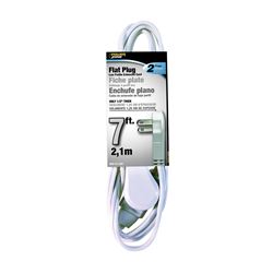 PowerZone OR920607 Extension Cord, 16 AWG Cable, 7 ft L, 125 V, White 