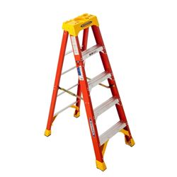 WERNER 6205 Step Ladder, 9 ft Max Reach H, 4-Step, 300 lb, Type IA Duty Rating, 3 in D Step, Fiberglass, Yellow 