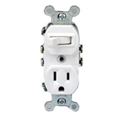 Leviton 032-05245-00W Combination Switch/Receptacle, 1 -Pole, 15 A, 120 V Switch, 125 V Receptacle, White 