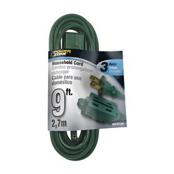PowerZone OR780609 Extension Cord, 16 AWG Cable, 9 ft L, 125 V, Green 