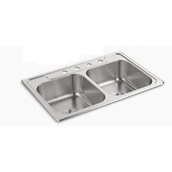Sterling Middleton Series 14707-4-NA Kitchen Sink, 4-Faucet Hole, 22 in OAW, 7 in OAD, 33 in OAH, Stainless Steel 