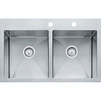 FRANKE Vector Series HF3322-2 Kitchen Sink, 22 in OAW, 9 in OAH, 33 in OAD, Stainless Steel, Polished Satin 