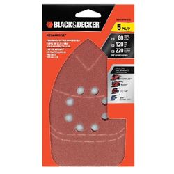 Black+Decker BDAMMMX-5 Sanding Sheet, 4.06 in W, 4-3/8 in L, 80, 120, 220 Grit, Aluminum Oxide Abrasive 