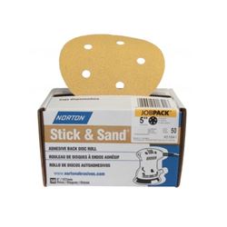 NORTON Stick & Sand 07660701642 Sanding Disc, 5 in Dia, Coated, 80 Grit, Coarse, Aluminum Oxide Abrasive 