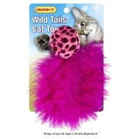 RuffinIt 32027 Cat Toy, Ball with Feather Tail, Plush, Assorted, Pack of 4 