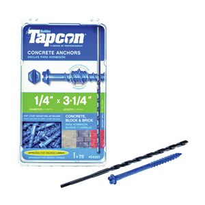 Buildex Tapcon 24301 Screw Anchor, Hex, Phillips, Slotted Drive, Steel, Climaseal