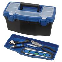 Vulcan 320101 Tool Box, 15 in L x 7 in W x 5-1/4 in H, Plastic, Black/Blue, 16 in L x 8-1/4 in W x 7-3/4 in H Outside 