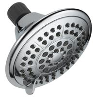DELTA 75554C Shower Head, Round, 1.75 gpm, 1/2 in Connection, IPS, 5-Spray Function, Plastic, Chrome, 4-15/16 in Dia 
