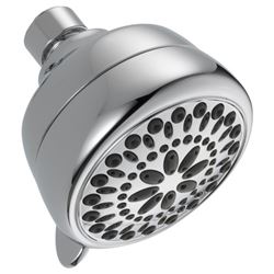 DELTA 75763C Shower Head, Round, 1.75 gpm, 1/2 in Connection, IPS, 7-Spray Function, ABS, Chrome, 3-3/8 in Dia 