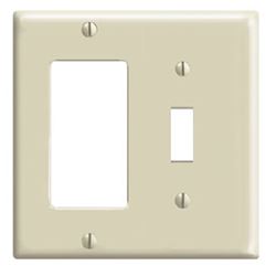 Leviton 80405-I Combination Wallplate, 4-1/2 in L, 4.56 in W, 2 -Gang, Thermoset Plastic, Ivory, Smooth 