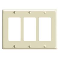 Leviton 80411-I Wallplate, 4-1/2 in L, 6.37 in W, 3-Gang, Thermoset Plastic, Ivory, Smooth 