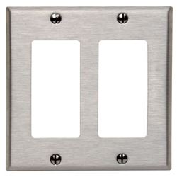 Leviton Decora 84409-000 Wallplate, 4.56 in L, 4-1/2 in W, 2-Gang, Stainless Steel, Stainless Steel, Brushed 