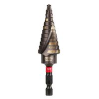 Milwaukee SHOCKWAVE Impact Duty 48-89-9244 Step Drill Bit, 3/16 to 7/8 in Dia, Spiral Flute, 2-Flute, Hex Shank 