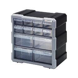 Quantum Storage Systems PDC-12BK Small Parts Organizer, 10-1/4 in L, 6-1/4 in W, 10-1/2 in H, 12-Drawer, Polypropylene 