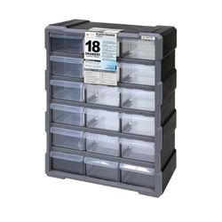 Quantum Storage Systems PDC-18BK Small Parts Organizer, 15 in L, 6-1/4 in W, 18-3/4 in H, 18-Drawer, Polypropylene 