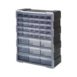 Quantum Storage Systems PDC-39BK Small Parts Organizer, 15 in L, 6-1/4 in W, 18-3/4 in H, 39-Drawer, Polypropylene 