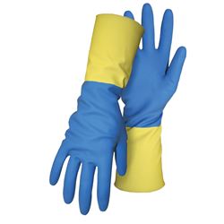 Boss 55L Gloves, L, 13 in L, Gauntlet Cuff, Latex Coating, Neoprene Glove, Blue/Yellow 
