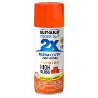2X ULTRA COVER PAINTERS TOUCh 348855 Spray Paint, High-Gloss, Fiery Orange, 12 oz, Aerosol Can 