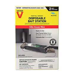 Victor Fast-Kill M914 Mouse Bait Station, 2 -Opening, Plastic, 2/PK 