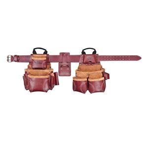 CLC Signature Elite Series 21453X Tool Belt Combo System, 40 to 52 in Waist, 62 in L, Leather, Chestnut, 18-Pocket