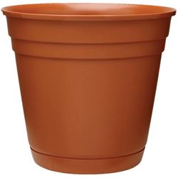 Southern Patio RN1207TC Planter with Saucer, 12 in Dia, Round, Poly Resin, Terra Cotta, Matte 