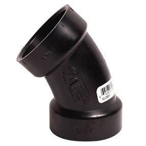 Thrifco Plumbing 6792501 1/8 Bend Pipe Elbow, 1-1/2 in, Hub, 45 deg Angle, ABS, Black