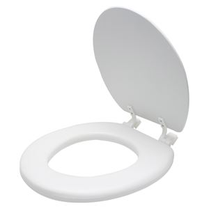 ProSource S001-WH Toilet Seat, Round, PP, White, Plastic Hinge