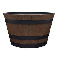 Southern Patio HDR-055440 Planter, 15.4 in H, 15.4 in W, 9.1 in D, Round, Whiskey Barrel Design, Plastic, Natural Oak 