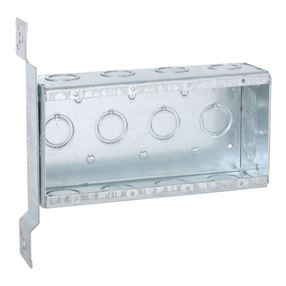 Raco 687 Switch Box, 4-Gang, 16-Knockout, 1/2, 3/4 in Knockout, Steel, Gray, Bracket