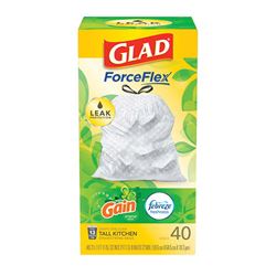 Glad 79008 Kitchen Trash Bag, L, 13 gal, Plastic, White 