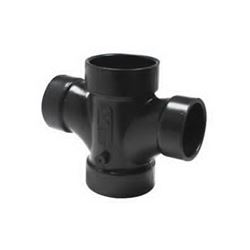 CANPLAS 102188BC Reducing Double Sanitary Pipe Tee, 2 x 1-1/2 in, Hub, ABS, Black 