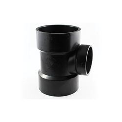 CANPLAS 102130LBC Reducing Sanitary Pipe Tee, 3 x 2 in, Hub, ABS, Black 