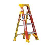 WERNER L6200 Series L6204 Leaning Ladder, 7 ft 3 in, 8 ft 4 in Max Reach H, 4-Step, 300 lb, Fiberglass, Orange/Yellow 