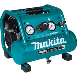 Makita QUIET Series MAC100Q Portable Electric Air Compressor, Tool Only, 1 gal Tank, 1/2 hp, 120 V, 135 psi Pressure 