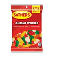 Sathers 02690 Gummy Worms Candy, Gummy, Cherry/Orange/Apple/Lemon/Pineapple Flavor, 1.25 oz Bag 12 Pack 
