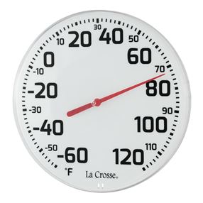 La Crosse 104-1522-TBP Round Thermometer, 8-1/2 in Display, Analog, -60 to 120 deg F, Plastic Casing, White Casing