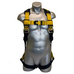 Guardian Fall Protection 37101 Full Body Harness, M/L, 130 to 420 lb, Polyester Webbing, Black/Yellow 