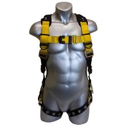 Guardian Fall Protection 37113 Full Body Harness, M/L, 130 to 420 lb, Polyester Webbing, Black/Yellow 